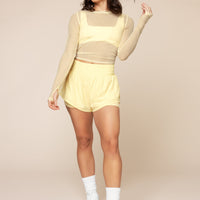 Bow Back Mesh Reversible Long Sleeve Top - Buttercream