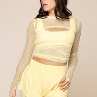 Bow Back Mesh Reversible Long Sleeve Top - Buttercream