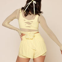 Bow Back Mesh Reversible Long Sleeve Top - Buttercream