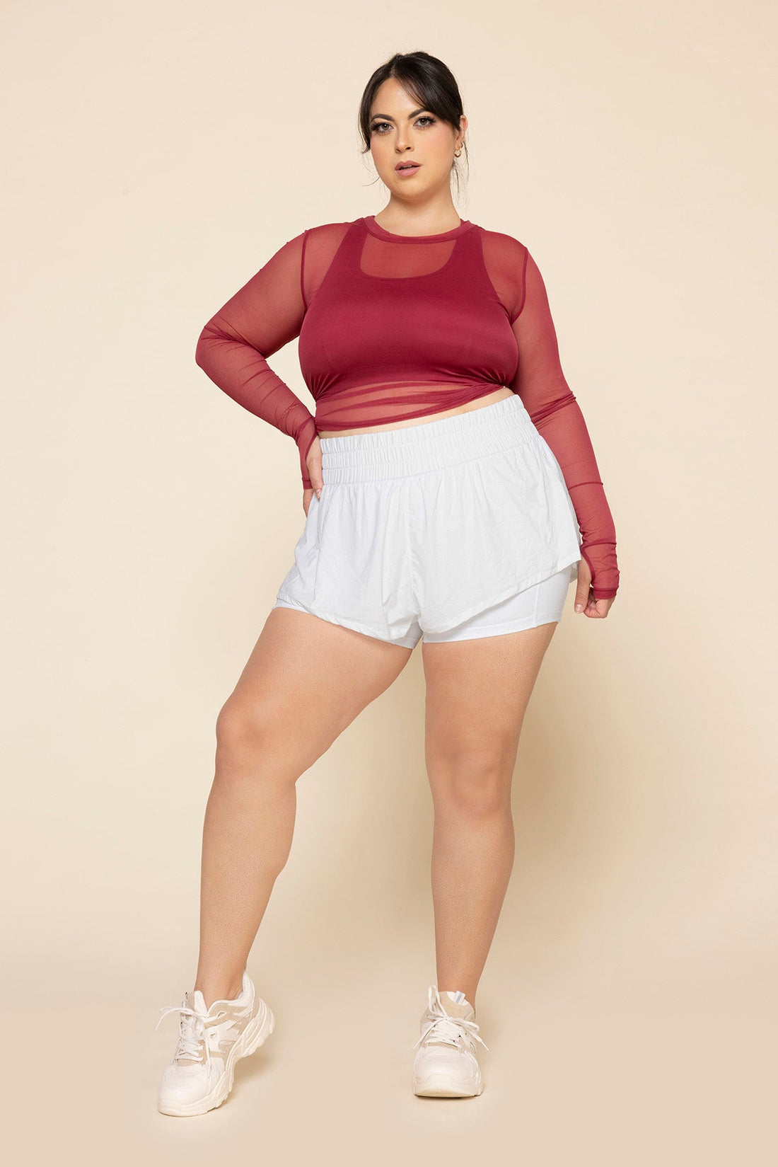 Bow Back Mesh Reversible Long Sleeve Top - Ruby