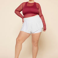 Bow Back Mesh Reversible Long Sleeve Top - Ruby
