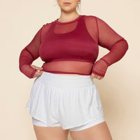 Bow Back Mesh Reversible Long Sleeve Top - Ruby