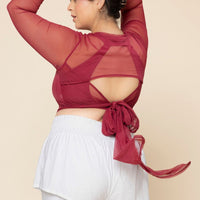 Bow Back Mesh Reversible Long Sleeve Top - Ruby