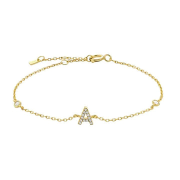 Mini Crystal Initial Bracelet - Gold