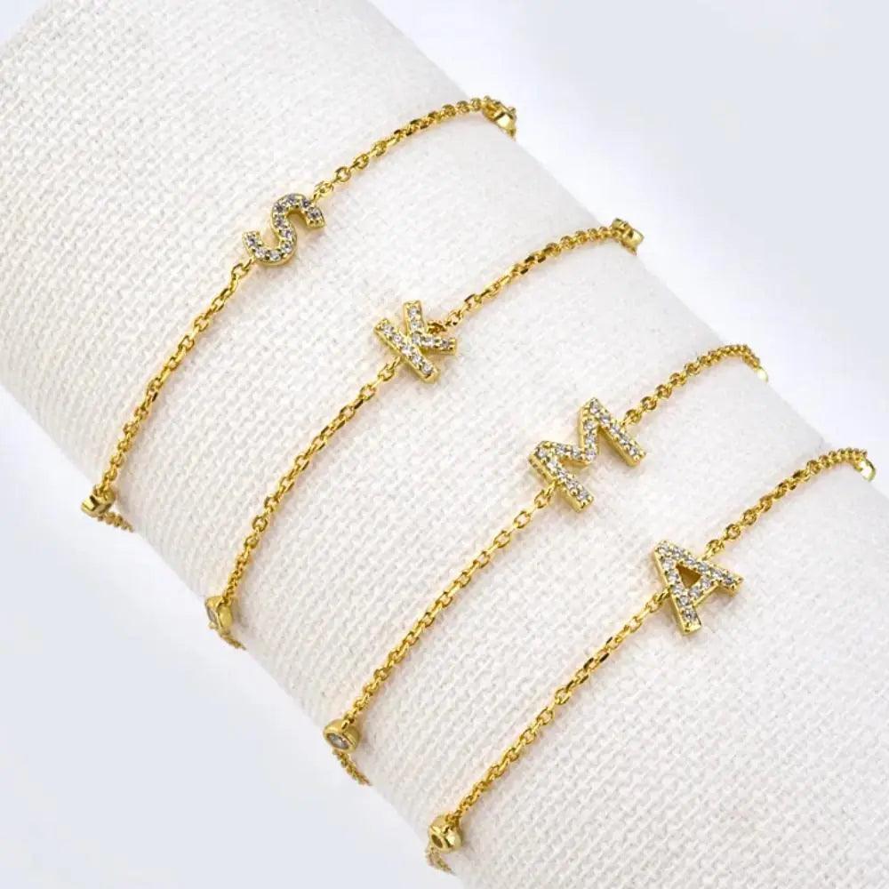 Mini Crystal Initial Bracelet - Gold