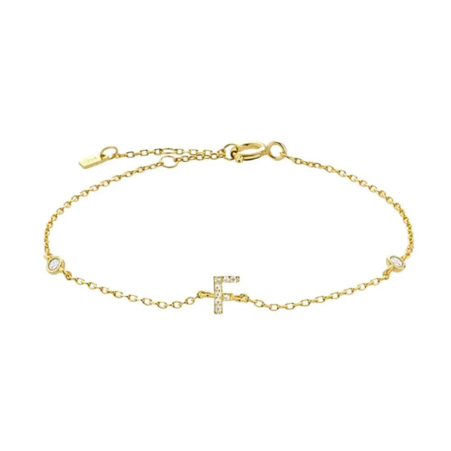 Mini Crystal Initial Bracelet - Gold