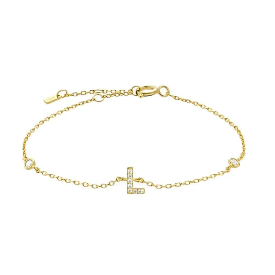 Mini Crystal Initial Bracelet - Gold