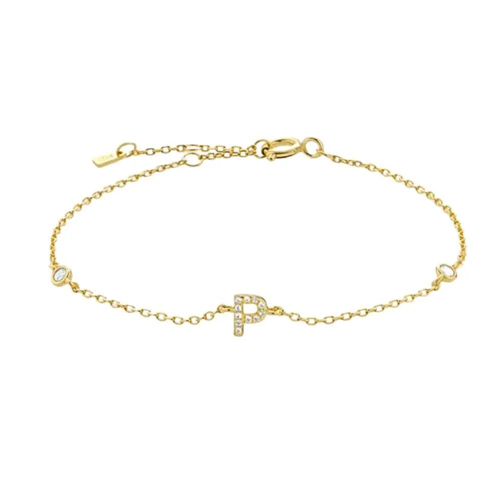 Mini Crystal Initial Bracelet - Gold