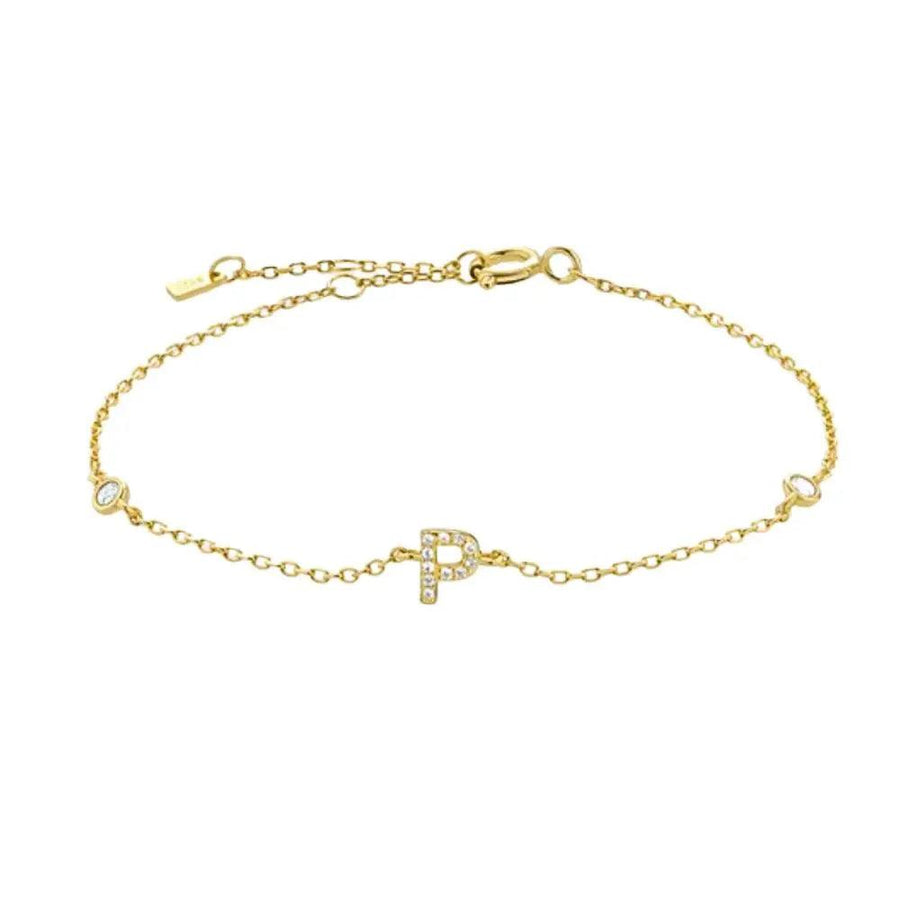 Mini Crystal Initial Bracelet - Gold