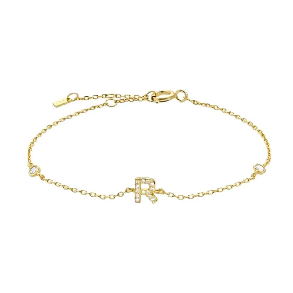 Mini Crystal Initial Bracelet - Gold