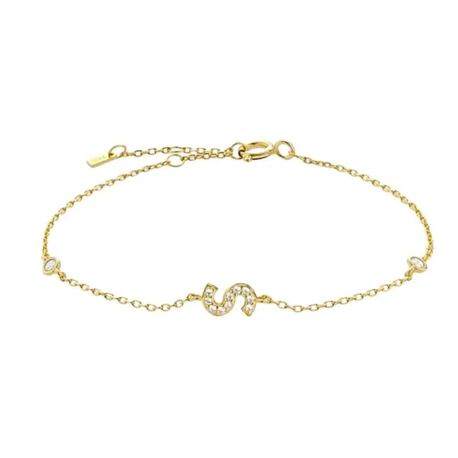 Mini Crystal Initial Bracelet - Gold