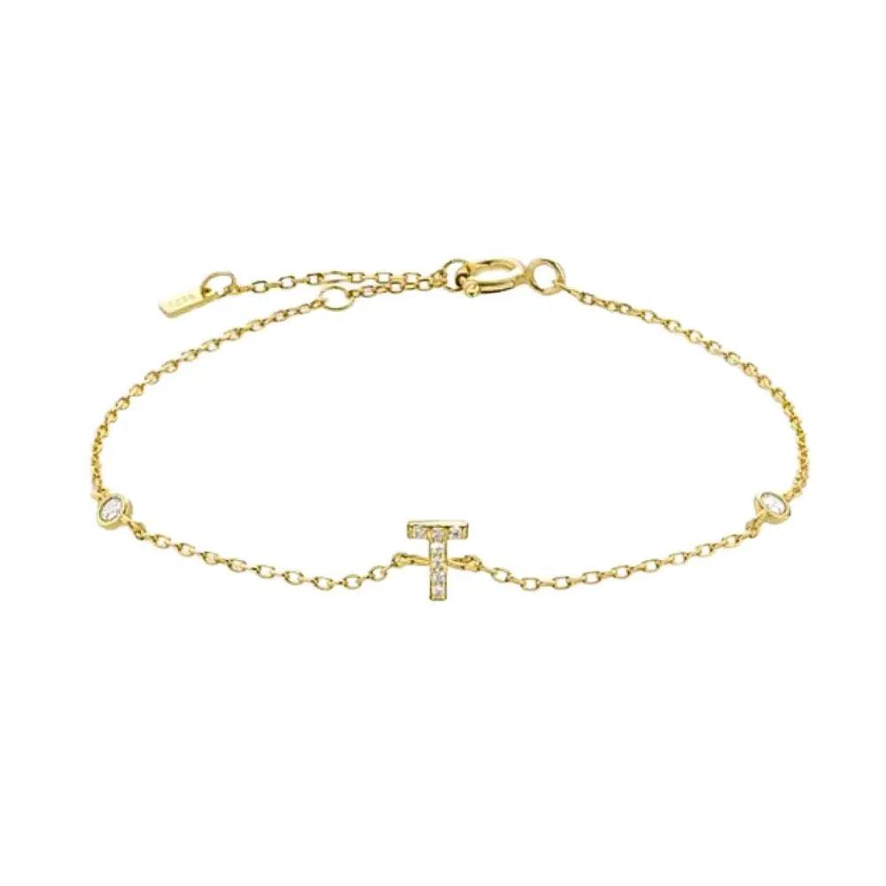 Mini Crystal Initial Bracelet - Gold