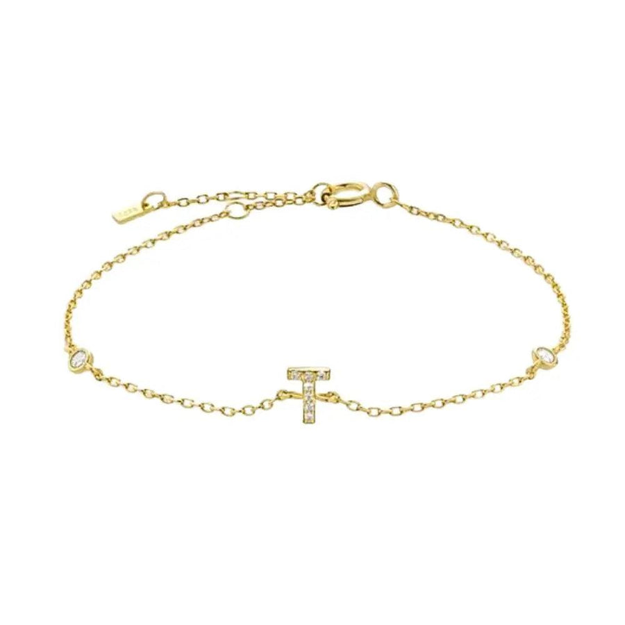 Mini Crystal Initial Bracelet - Gold