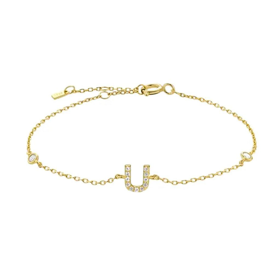 Mini Crystal Initial Bracelet - Gold