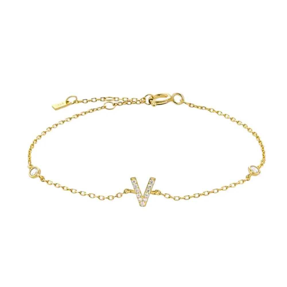 Mini Crystal Initial Bracelet - Gold