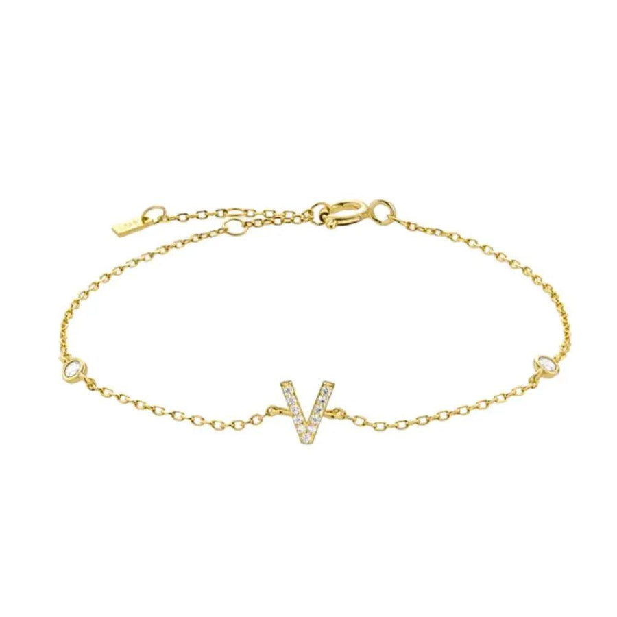 Mini Crystal Initial Bracelet - Gold