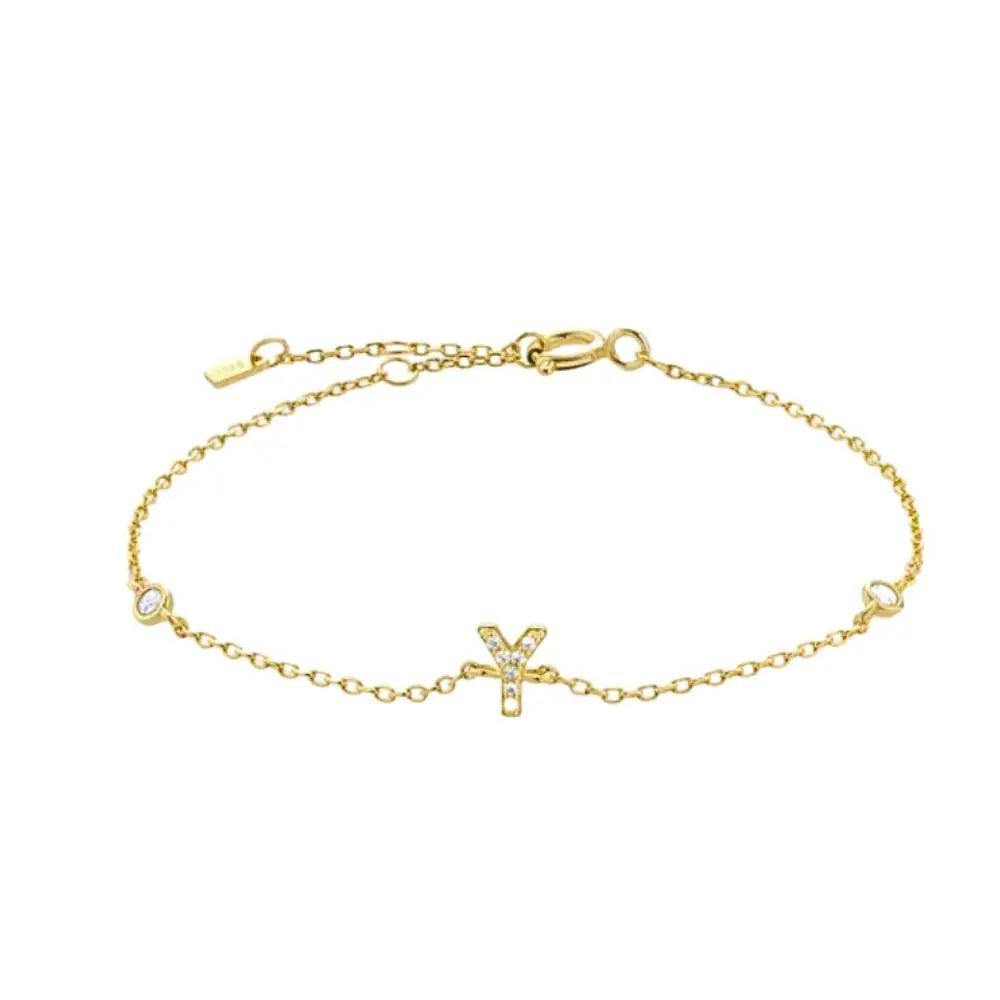Mini Crystal Initial Bracelet - Gold
