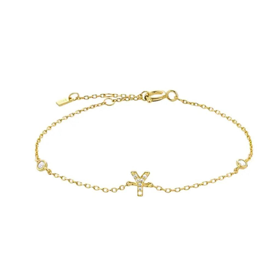 Mini Crystal Initial Bracelet - Gold