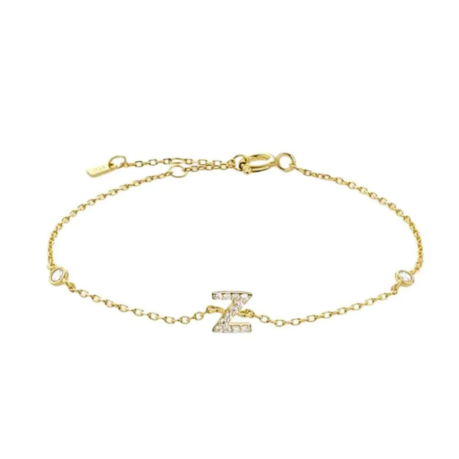 Mini Crystal Initial Bracelet - Gold