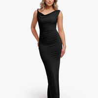 Shapewear Solid Cowl Neck Ruched Sculpting Maxi Dress