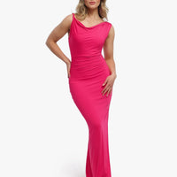 Shapewear Solid Cowl Neck Ruched Sculpting Maxi Dress