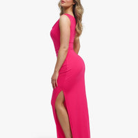 Shapewear Solid Cowl Neck Ruched Sculpting Maxi Dress