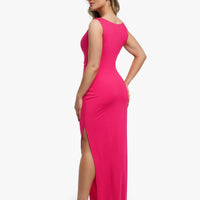 Shapewear Solid Cowl Neck Ruched Sculpting Maxi Dress