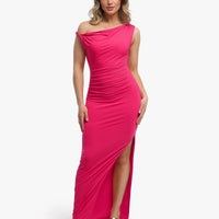 Shapewear Solid Cowl Neck Ruched Sculpting Maxi Dress