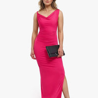 Shapewear Solid Cowl Neck Ruched Sculpting Maxi Dress