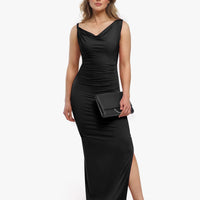 Shapewear Solid Cowl Neck Ruched Sculpting Maxi Dress