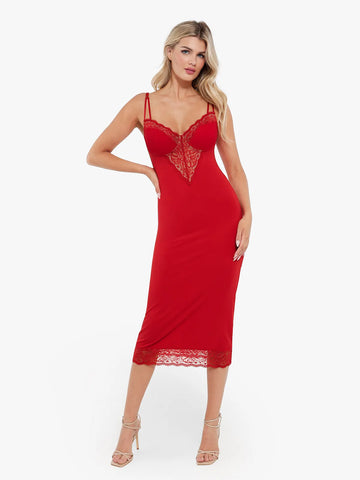 Shapewear Tummy Control Lace Inset Midi Dress