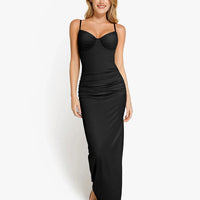 Shapewear Ruched Shine Sculpting Maxi Slip Dress