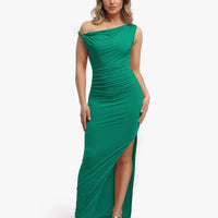 Shapewear Solid Cowl Neck Ruched Sculpting Maxi Dress
