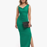 Shapewear Solid Cowl Neck Ruched Sculpting Maxi Dress
